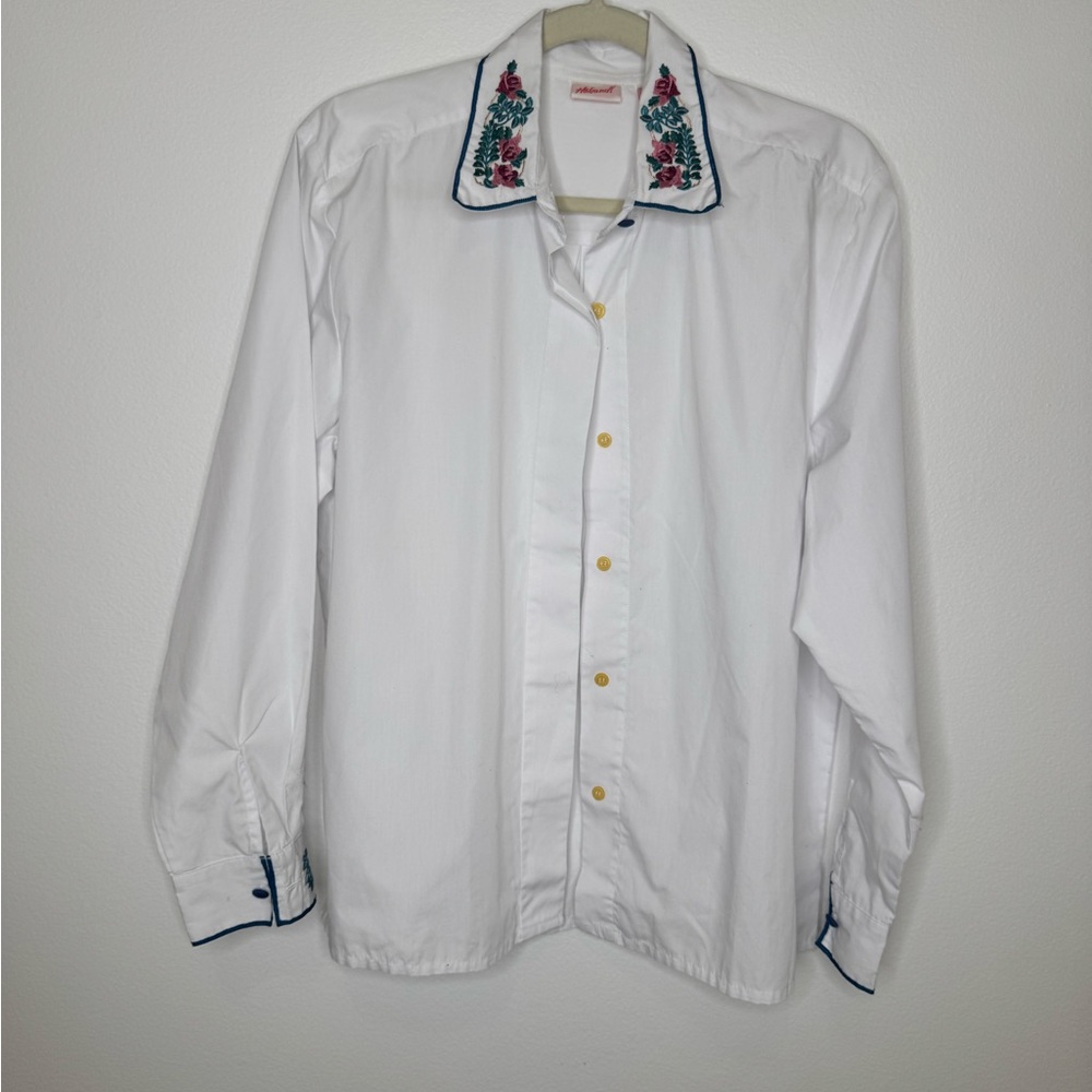 Haband White Button Down Shirt with Floral Embroidery